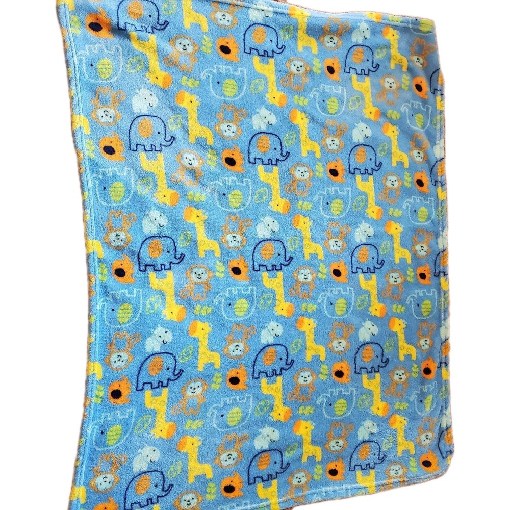 Baby Gear Safari Blanket‎ Blue Giraffe Monkey Elephant Hippo Yellow Zoo 30x40